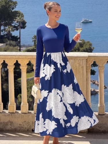 KIRUNDO Long Sleeve Dress for Women Fall Wedding Guest Floral Maxi Dress