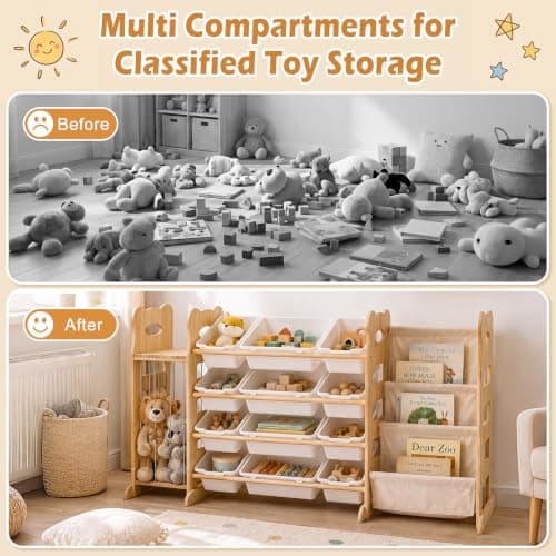 Toy Storage Organizer with Bookshelf and Stuffed Animal Storage 60.7'' L