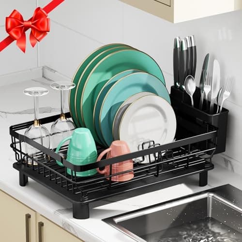 MOUKABAL Dish Drying Rack with Drainboard for Kitchen Counter, Black