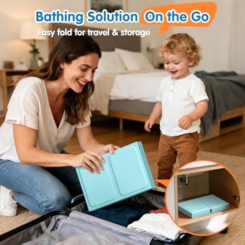 Bañera Plegable para Bebés con Borde Inflable, Extra Estable y Portátil (12M-6A), ¡Lista para Usar!