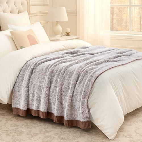 Amélie Home Knit Throw Blanket for Couch, Super Soft Cozy Fuzzy Throws for Sofa Bed Living Room, Luxury Cozy Fluffy Throw for Room Decor, 60" x 80", Heather Brown