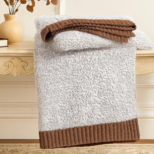 Amélie Home Knit Throw Blanket for Couch, Super Soft Cozy Fuzzy Throws for Sofa Bed Living Room, Luxury Cozy Fluffy Throw for Room Decor, 60" x 80", Heather Brown