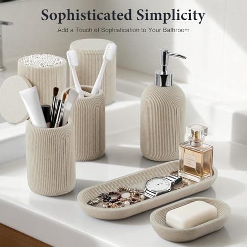 Set de Accesorios de Baño de Resina de 7 Piezas - Beige