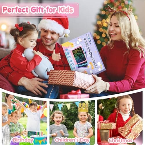 Tableta de Escritura LCD Hockvill de 12 Pulgadas Rosa para Niños y Niñas, Pizarra Mágica Borrable para Dibujar, Juguete Educativo y de Viaje, Regalo Ideal de Cumpleaños/Navidad