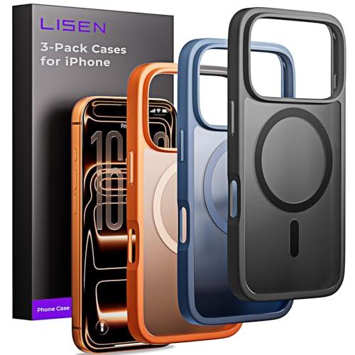 LISEN Set de 3 Fundas Antigolpes para iPhone 17 Pro con MagSafe y Protección Militar (3 Colores)
