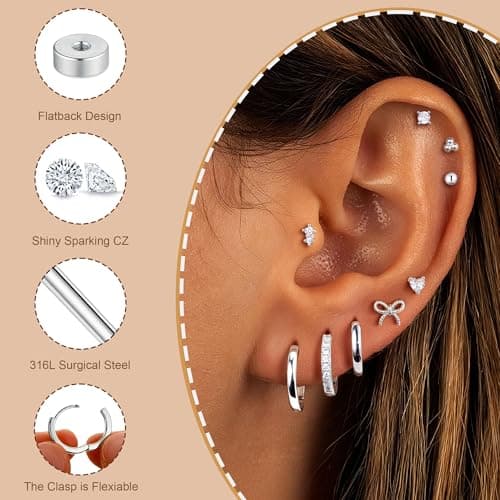 Set de Aretes con Poste Plano M MOOHAM para Mujer y Adolescentes