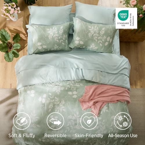 Bedsure Sage Green Queen Comforter Set, Floral Bedding Sets, 7 Piece