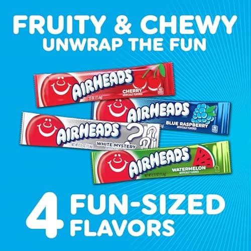 Airheads Full-Size Candy Bars, Assorted Taffy Variety Pack, 60 Count Box (S&S)