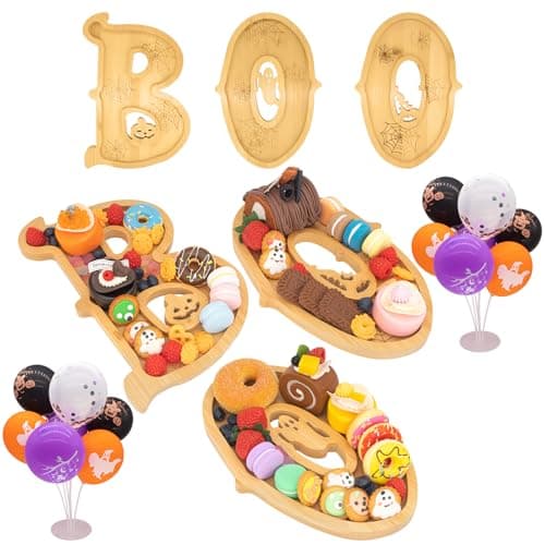 Set Nsoyos de 3 Tablas de Madera para Halloween 'BOO' + 14 Globos y Soportes
