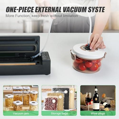 Etunsia Vacuum Sealer Machine, Vacuum Sealer for Dry/Moist Food, Build in Cutter and Bag Storage, With External Suction Hose for Food Cans (Black)