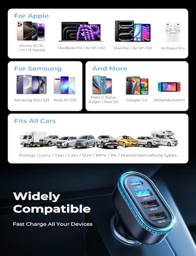 Cargador Súper Rápido LISEN 60W para Coche, 4 Puertos
