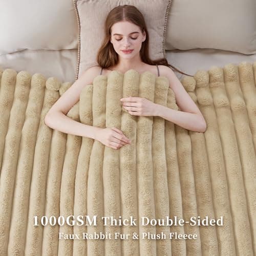 HaloRest Faux Fur Throw Blanket, 1000GSM Thick Fluffy Fur Throw, 60"X80"
