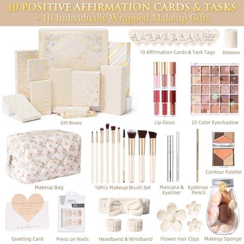 Teen Girl Gifts Trendy Stuff, 10 Positive Affirmation Cards & Empowering Challenges to Unlock 10 Wrapped Makeup Gift Set Motivational Birthday Christmas Gift Stocking Stuffers for