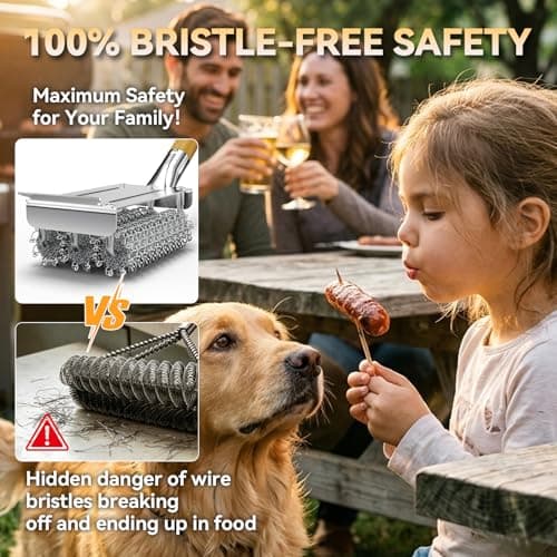 HOUSE AGAIN Grill Brush and Scraper Bristle Free with 3 Replacement Head 304 Stainless Steel Food-Grade Grill Accessories, Safe BBQ Cleaner Brush Strong Barbecue Cleaning Brush for Outdoor Grill Grate