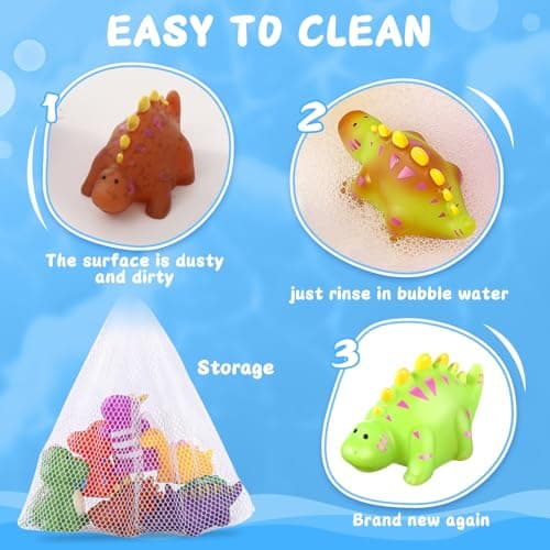 Color Changing No Hole Dinosaur Bath Toys Kids Ages 3+ Halloween Toys | Halloween Goodie Bag Stuffers Dinosaur Toys for Water Table Kids, Water Pool Toys for Bathtub Beach with Drying Bag