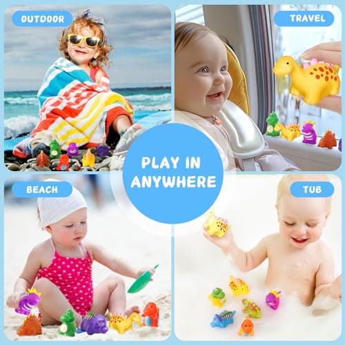 Color Changing No Hole Dinosaur Bath Toys Kids Ages 3+ Halloween Toys | Halloween Goodie Bag Stuffers Dinosaur Toys for Water Table Kids, Water Pool Toys for Bathtub Beach with Drying Bag