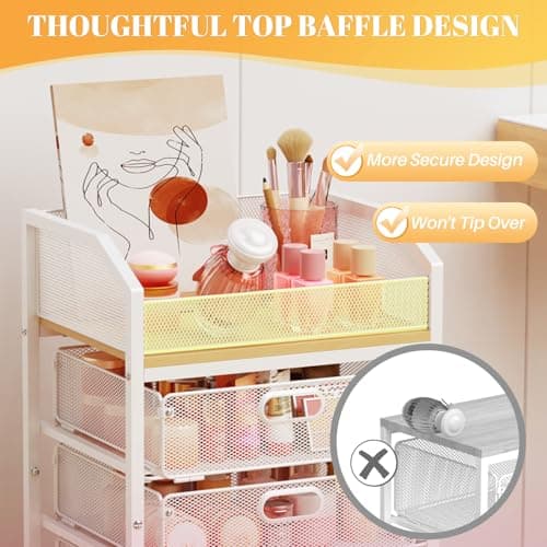Carrito Rodante SUNALLY para Maquillaje y Uñas con Cajones, Blanco