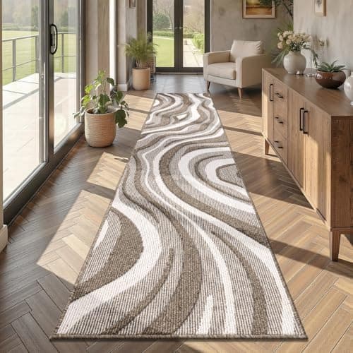 Yamaziot Washable Hallway Runner Rug 2x8 – Non Slip Modern Abstract High-Low Textured Kitchen Runner Rug, Boho Carpet Runner for Kitchen, Entryway, Bedroom, Laundry, Hallway, Beige