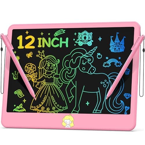 Tableta de Escritura LCD Hockvill de 12 Pulgadas Rosa para Niños y Niñas, Pizarra Mágica Borrable para Dibujar, Juguete Educativo y de Viaje, Regalo Ideal de Cumpleaños/Navidad
