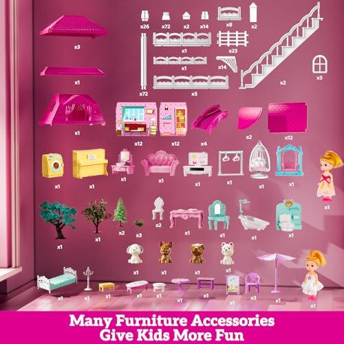 JUKUDAHU Villa Playset for Girls Ages 3-7, 4-Story 12 Room House with 2 Dolls, Furniture and Accessories, Indoor Playset Girls Toys for Ages 6-8, Pretend Toddler Toy, Birthday Gift