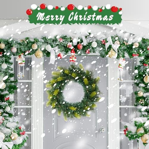 24 Inch Christmas Wreath Artificial PE Pine Wreaths for Front Door Hanging Decor for Windows Xmas Winter Indoor and Outdoor Wreath(The Bow is Not Included)