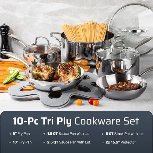 Set de Cocina Gotham Steel de 10 Piezas en Acero Inoxidable Tri-Ply