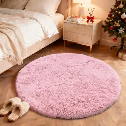 Tapete Redondo Rosa OLANLY (1.2 m) - Lavable, Suave y Esponjoso para Recámara, Sala y Más