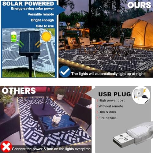 Tapete Iluminado Solar Exterior 8x10 pies con 113 LED, Impermeable y Reversible para Patio y Más (Azul/Blanco)