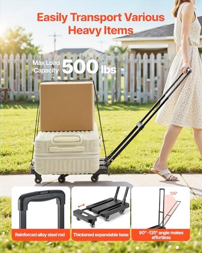 Diablo Plegable VEVOR: 500 lb, 6 Ruedas, Base Expandible
