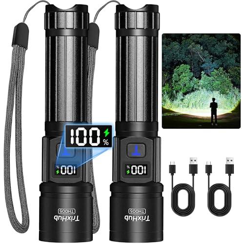 TrixHub Linternas Recargables (2 Pzs) Súper Brillantes, 5 Modos, Zoom y Pantalla LCD