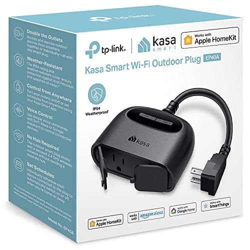 Kasa Apple HomeKit Outdoor Smart Plug, 2 Sockets, IP64 Weather Resistance for Outdoor String Lights, Compatible with Siri, Alexa & Google Home, Long Wi-Fi Range, 2.4G Wi-Fi Only, E
