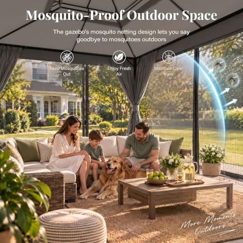 LAUSAINT HOME 10x12 Gazebo Canopy with Netting, Curtains & Double Roof