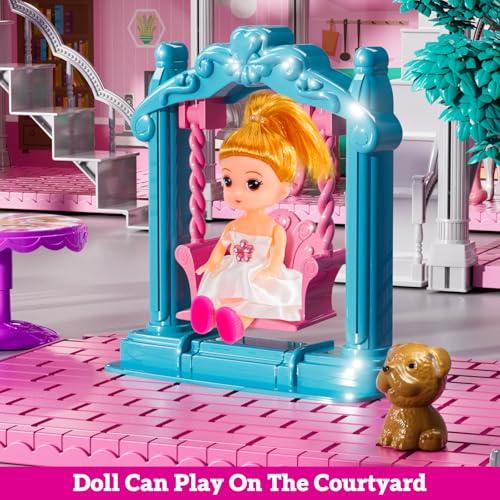 JUKUDAHU Villa Playset for Girls Ages 3-7, 4-Story 12 Room House with 2 Dolls, Furniture and Accessories, Indoor Playset Girls Toys for Ages 6-8, Pretend Toddler Toy, Birthday Gift