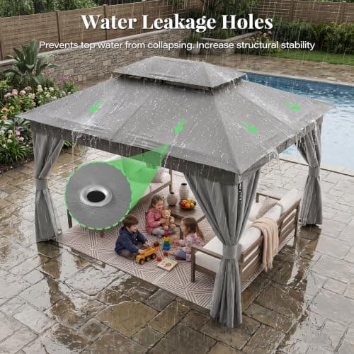 LAUSAINT HOME 10x12 Gazebo Canopy with Netting, Curtains & Double Roof