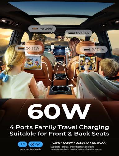 Cargador Súper Rápido LISEN 60W para Coche, 4 Puertos