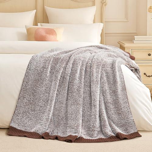 Amélie Home Knit Throw Blanket for Couch, Super Soft Cozy Fuzzy Throws for Sofa Bed Living Room, Luxury Cozy Fluffy Throw for Room Decor, 60" x 80", Heather Brown