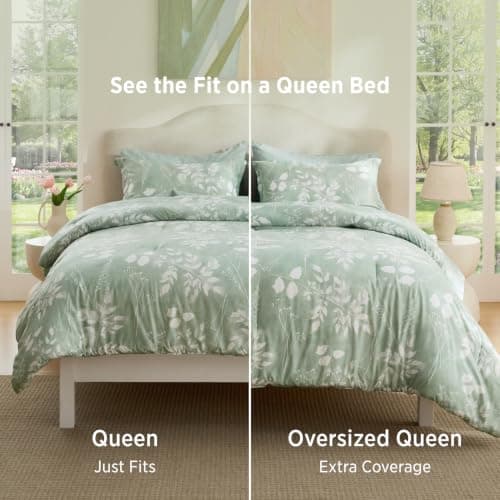 Bedsure Sage Green Queen Comforter Set, Floral Bedding Sets, 7 Piece