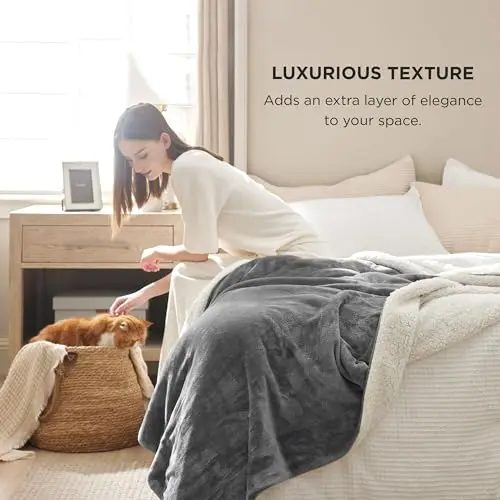 Bedsure GentleSoft Sherpa Fleece King Blankets for Bed, Non-Heated, Thick and Warm Throw for Women and Men, Soft Fuzzy Plush King Blanket for Winter, Grey, 108x90 Inches