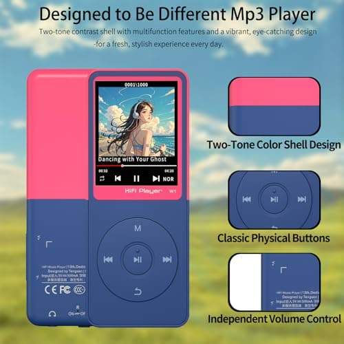 CONODO MP3 Player with Bluetooth 5.3, 1.8" Screen, Color-Block Music Player