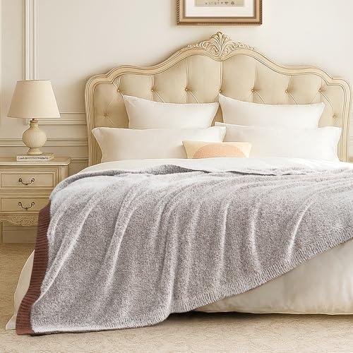 Amélie Home Knit Throw Blanket for Couch, Super Soft Cozy Fuzzy Throws for Sofa Bed Living Room, Luxury Cozy Fluffy Throw for Room Decor, 60" x 80", Heather Brown