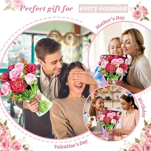 Airpark Pop Up Birthday Cards for Women, Paper Flowers Bouquet Card for Mom