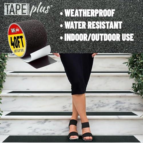 Cinta Antiderrapante TapePlus para Escaleras - 4 pulg x 40 pies, Negra - Impermeable y de Alta Tracción