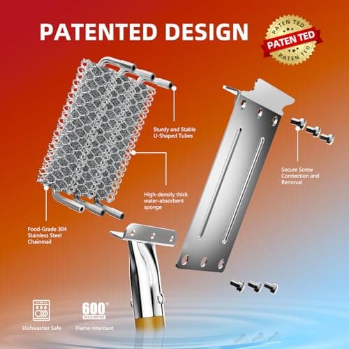 HOUSE AGAIN Grill Brush and Scraper Bristle Free with 3 Replacement Head 304 Stainless Steel Food-Grade Grill Accessories, Safe BBQ Cleaner Brush Strong Barbecue Cleaning Brush for Outdoor Grill Grate