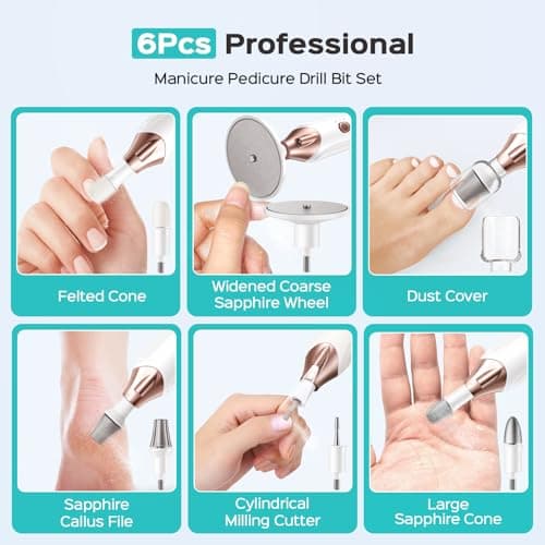 COSLUS C43 Professional Manicure Pedicure Kit, Upgrade Wider Grinder, White | Professional Cordless for Acrylic Gel Dip Powder Nails, Rechargeable Manicure & Pedicure Machine, Salon Home, Lightweight