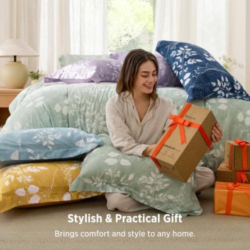 Bedsure Sage Green Queen Comforter Set, Floral Bedding Sets, 7 Piece