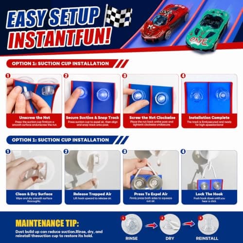 Pista de Carreras Flexible TAEMVV para Niños, Set Doble de 15 Pies, Azul Rey