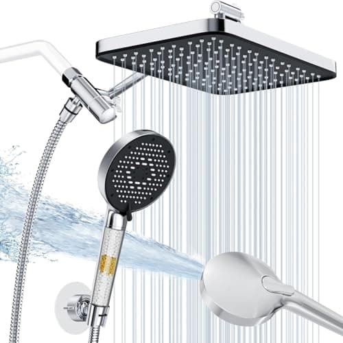 12 Inch Wide Rain Shower Head with Filtered Handheld Combo, High Pressure Rainfall Shower Head, 9 Spray Modes Handheld with 9-Inch Extension Arm, Comes with Filter Removes Chlorine