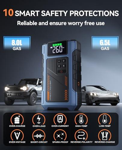 Car Battery Charger Jump Starter with Air Compressor, 4500A Jumper Box for Car Battery Portable Booster Jump Pack, 12V Jumpstart Combo 150PSI Tire Inflator Air Pump(Up to 8.5L Gas/