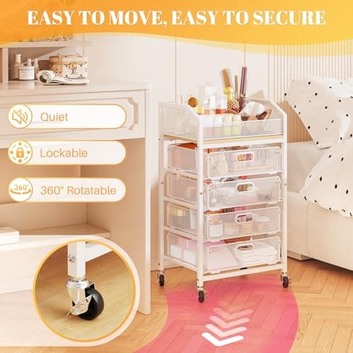 Carrito Rodante SUNALLY para Maquillaje y Uñas con Cajones, Blanco