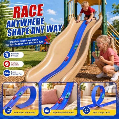Pista de Carreras Flexible TAEMVV para Niños, Set Doble de 15 Pies, Azul Rey